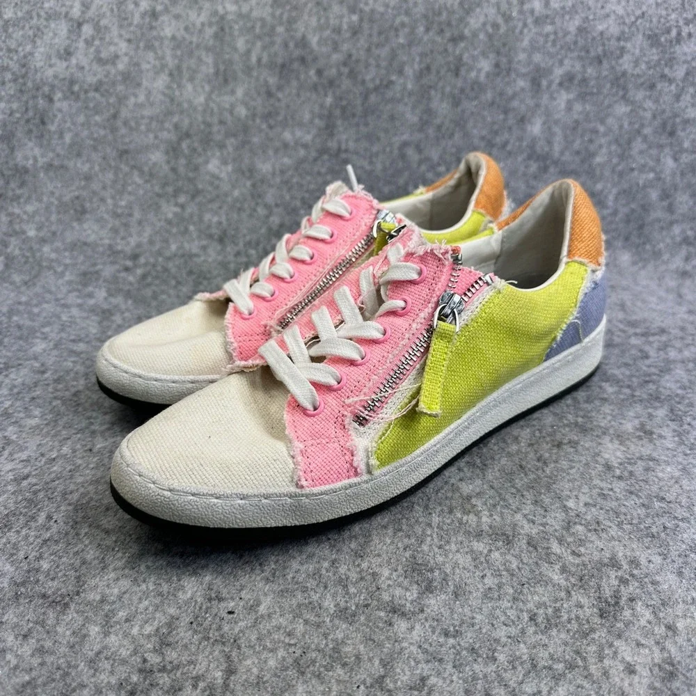 Dolce Vita Miya Womens Size 8 Sneakers Multicolor Canvas Side Zip Lace Up Shoes